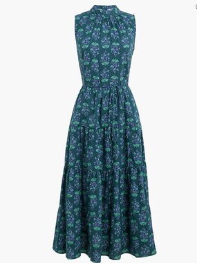 NWT J. Crew Printed Mock Neck  Tiered Midi Dress 16